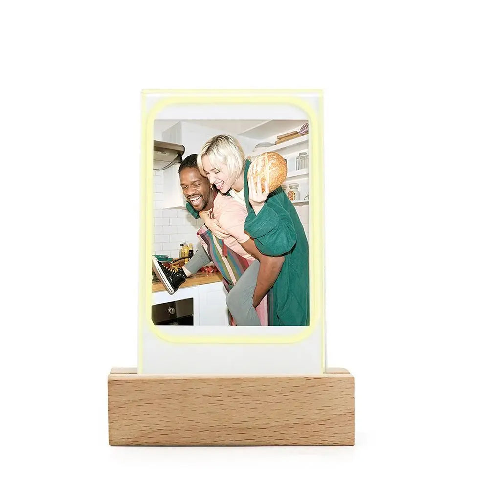 3-Instant Picture Fujifilm/Polaroid LED Back Lighted Transparent Clear Acrylic-Wood Base Tabletop Frame Holders