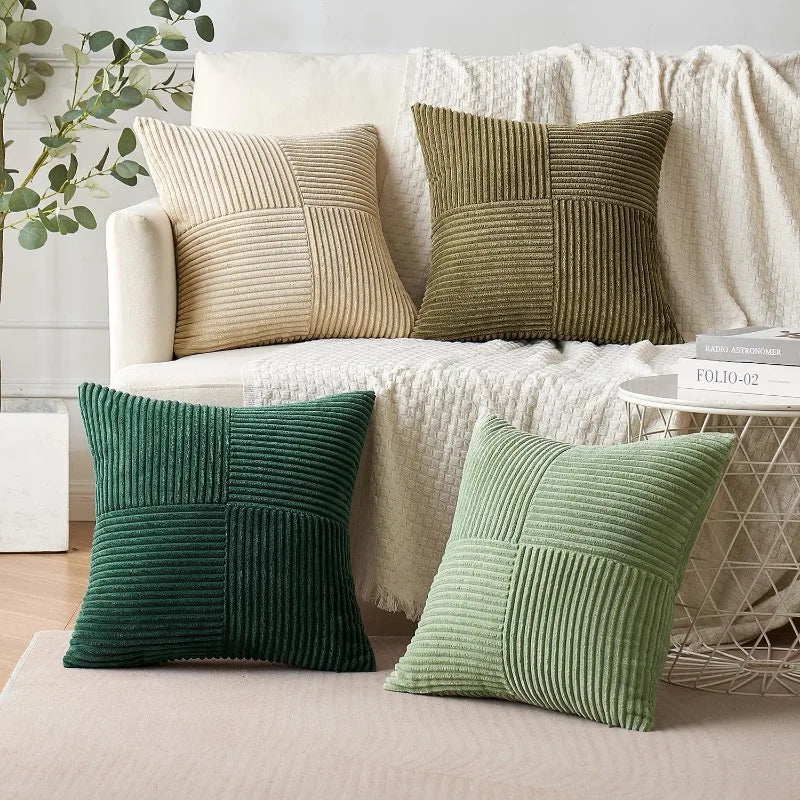2 PCS Set Solid Color Cotton-Polyester Corduroy Striped Throw Pillow COVERS Only /Colors-Beige/Wine Red/Pink//Dark Gray/Bean Green/Dark Green/ Denim Blue/ White/Bright Yellow/Sizes: 18 x 18 Inches/Concealed Zipper