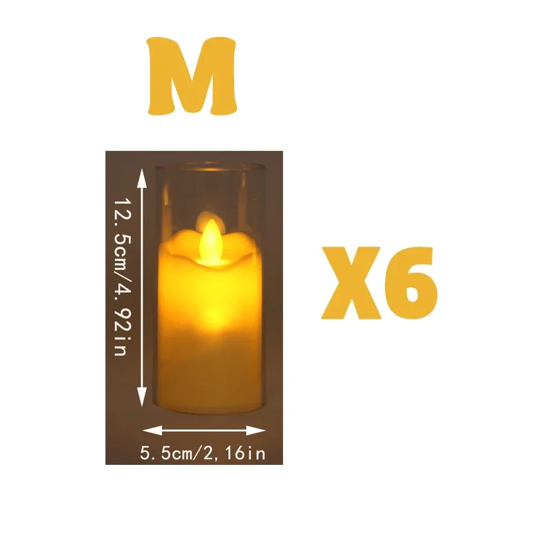 6 PCS Set LED Round Cup-Shaped Plastic Acrylic Glass Electronic Realistic Flickering Flameless Small Tealight Candles/Batteries Included/ 3 Extra-AG13 Batteries/Colors-White/Clear/Yellow