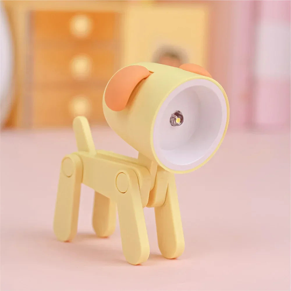 Kids Indoor PVC LED Warm Yellow Light Folding Cute Little Deer-Puppy Mini Shape Portable Nightlights/Colors-Blue/Green/Pink/Beige/Orange/Yellow/Bulbs Included/3-Button Batteries