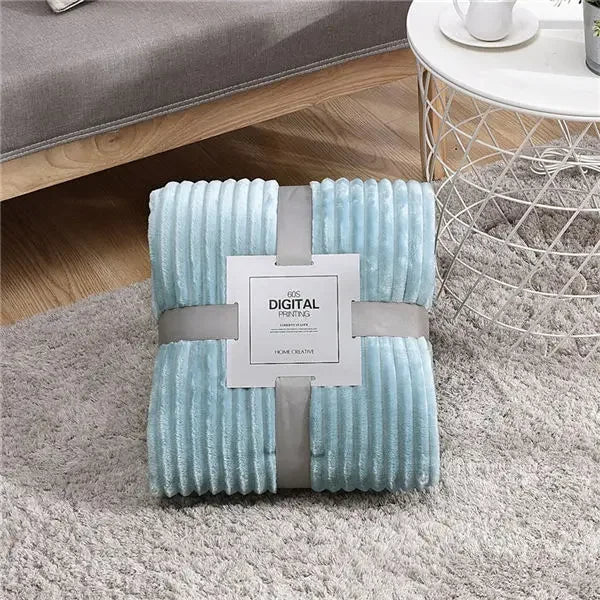 Solid Colored Striped Pattern Soft Warm Coral Fleece Polyester Flannel Blankets/Colors-Light Gray/Dark Gray/Dark Blue/Sky Blue/ Purple/ Yellow/Coffee/Pink/Khaki/Ivory/Machine Washable