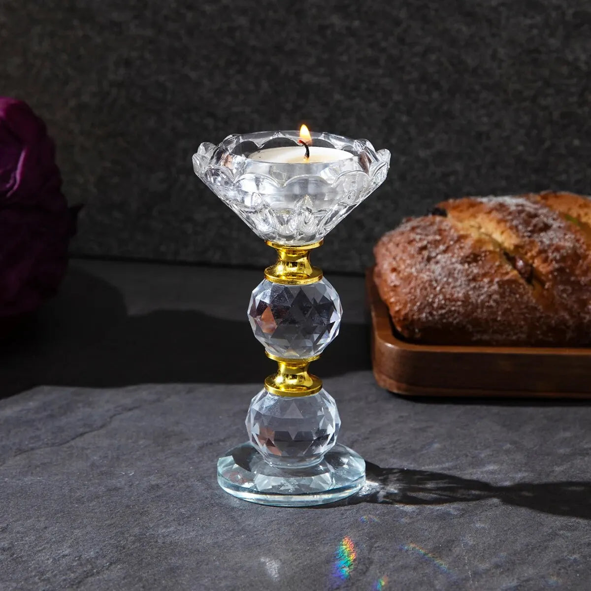 Modern Creative Transparent Diamond Crystal Clear Glass Small Tealight Candle Stand Holders