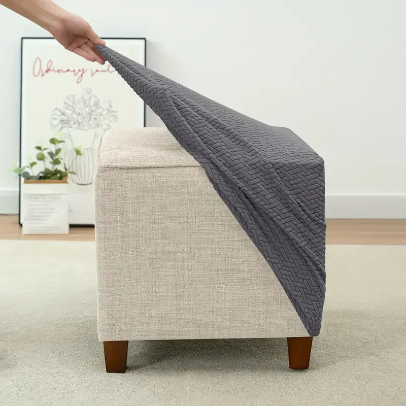 Solid Color Velvet-Spandex Jacquard Square Ottoman Elastic Stretch Footrest Slipcovers/Colors-Gray/White/Beige/Black/Blue/Green