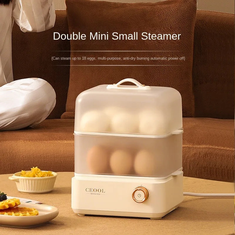 White Plastic Automatic-Power Off Double Layers Electric Egg Steamers