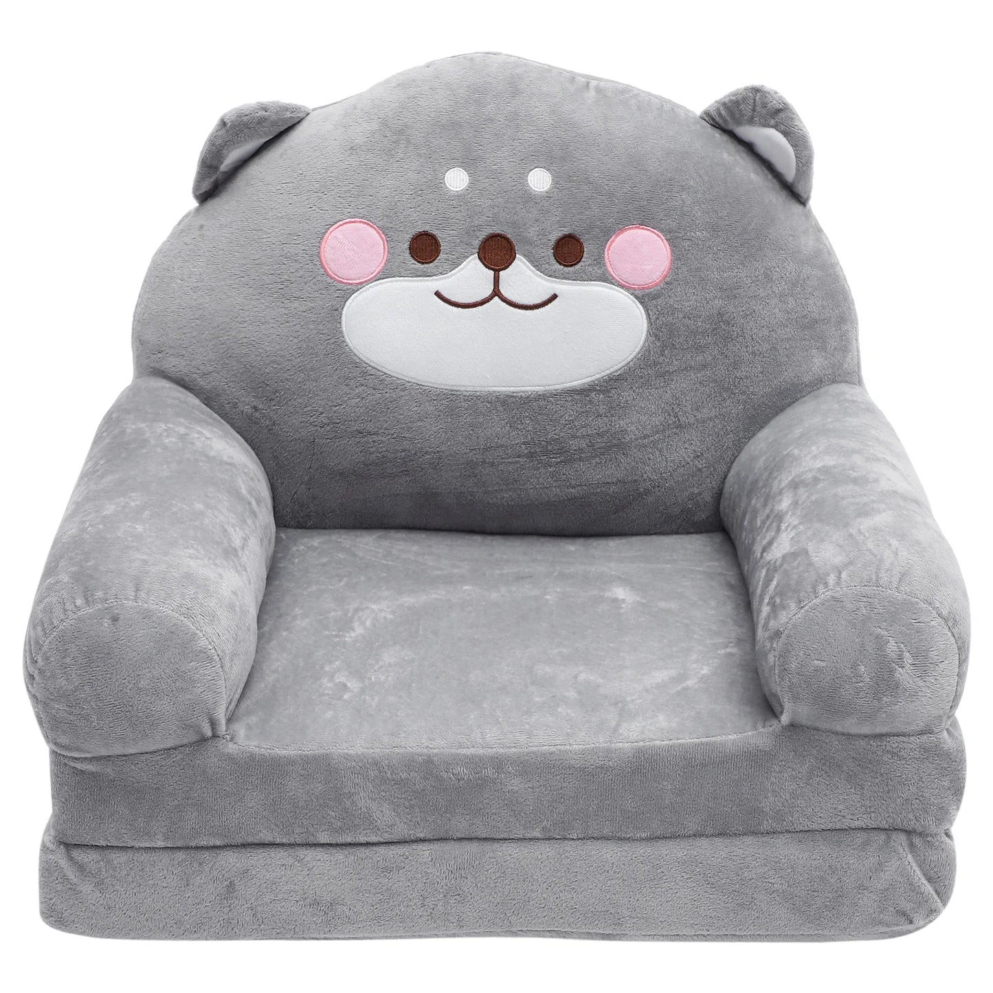 No-EN-Name-Null Modern Free-Standing Soft Gray Polyester Fabric Smiling Bear Face Design Folding Out Plush Armchair-Sofa Babies-Toddlers Furniture Sets