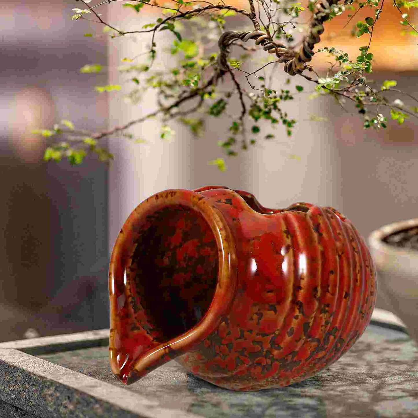 Indoor Round Ceramic Brown Circulating Broken Clay Pot Jar Decorative Fountain