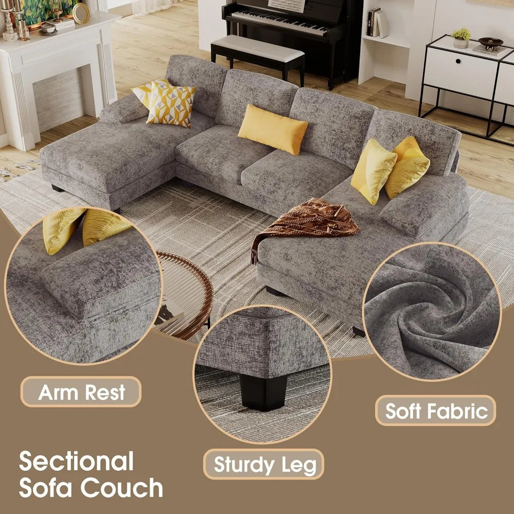 U-Shaped Gray Sectional Hemp Medium Soft Couch Set