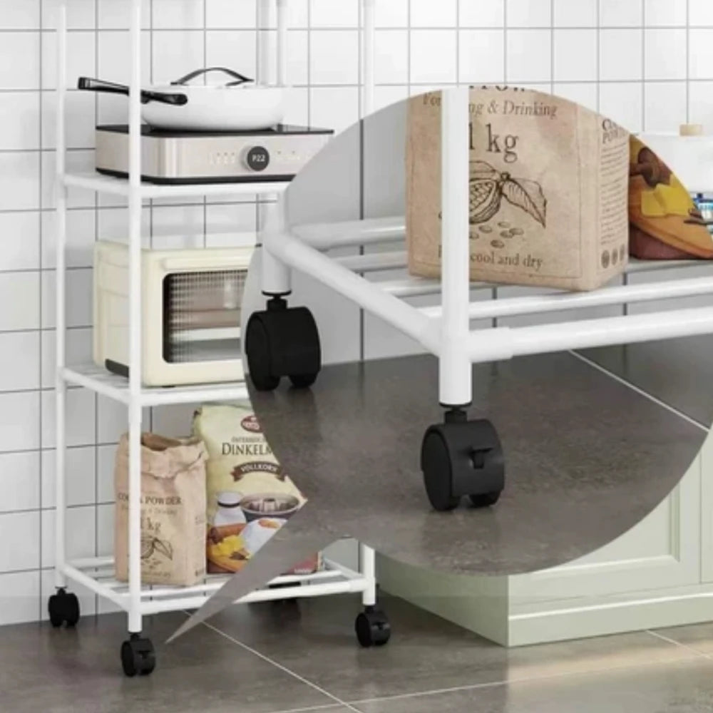 Kitchen Metal Storage Floor-Standing Rack w/ 4 Wheels/Colors-Black/White