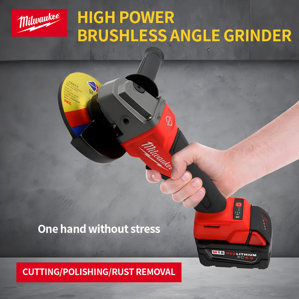 Milwaukee M18 Battery Brushless Angle Grinder 3-Gears 100/125mm Electric Polishing Variable Speed Cutting Machine Power Tools