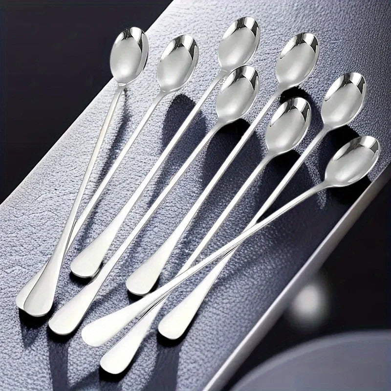 Kitchen 6 PCS Set Silver Stainless Steel Long-Handled Teaspoon