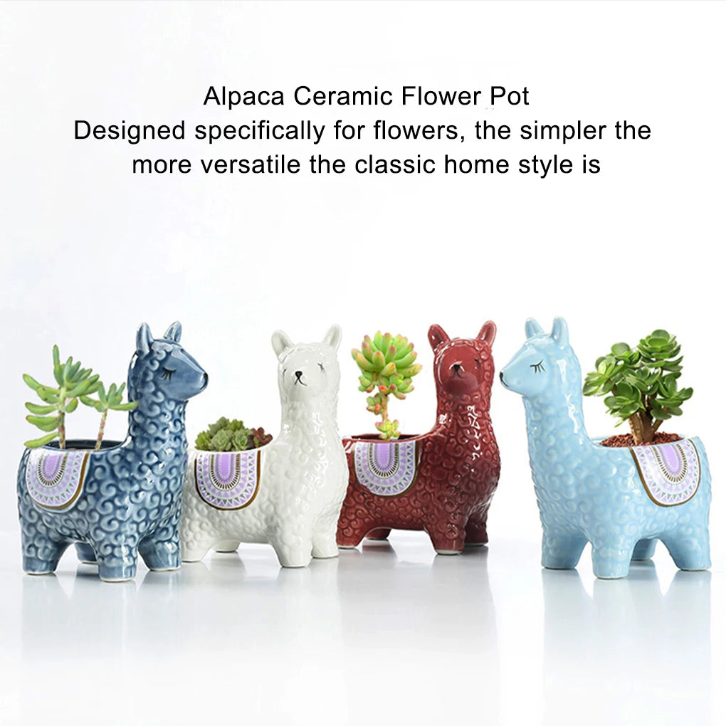 Home Garden Indoor Multicolor Cute Ceramic Alpaca Animal Shape Mini Succulent Planter Pots/Colors-Geometric/Multicolor/Blue/Animals