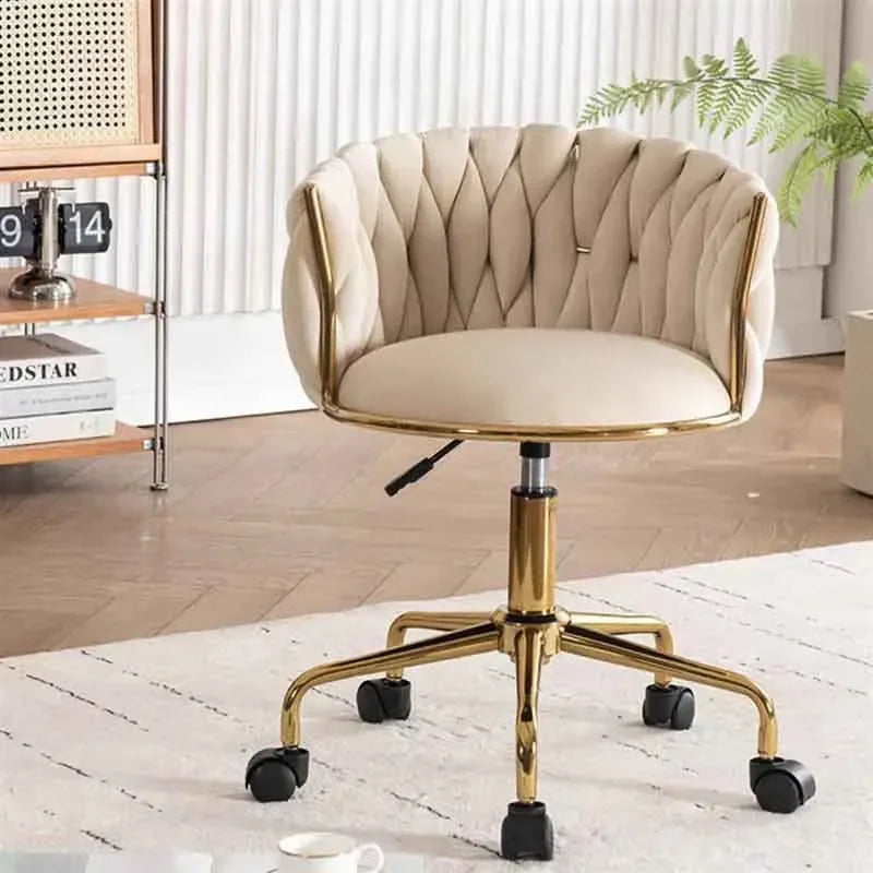 Upholstered Polyester Italian Style Ladies Bedroom Makeup Flannel Cushions Chairs w/ Steel Legs-4 Plastic Wheels/Colors-Beige/Pink/Blue/Black/Green/Gray