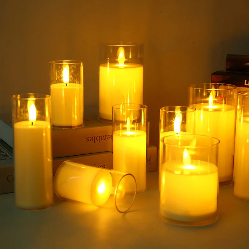1-3 PCS Set LED Flameless Electric Acrylic Glass Holder Flickering Small Round Tealight Candles/3 Button Batteries/Colors-White/Yellow