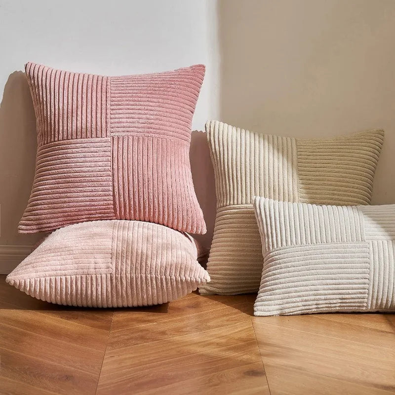 2 PCS Set Solid Color Cotton-Polyester Corduroy Striped Throw Pillow COVERS Only /Colors-Beige/Wine Red/Pink//Dark Gray/Bean Green/Dark Green/ Denim Blue/ White/Bright Yellow/Sizes: 18 x 18 Inches/Concealed Zipper