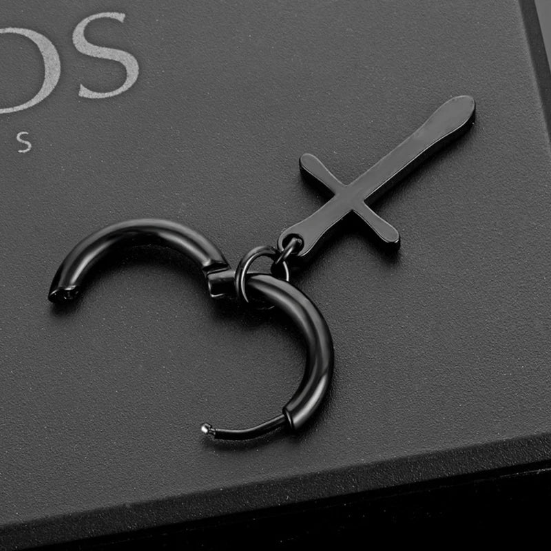 Unisex Metal Stainless Steel Imitation Black Studded Punk Earrings