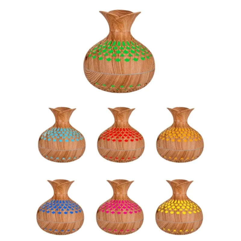 Warm Low Night Light Portable Tabletop 2 Spray Modes Wood Grain Air Delicate Water Mist-Heavy Fog Ultrasonic Oil Diffusers/Colors-Brown/Black