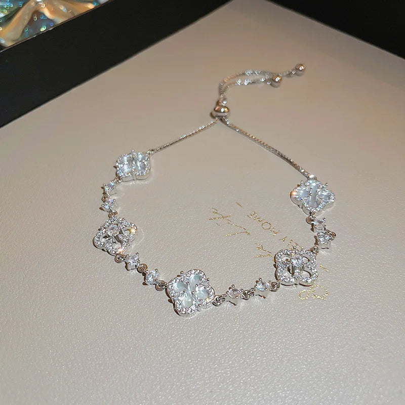 OMGD Women White Exquisite Imitation Copper Zircon Link Chain Tension Bracelets
