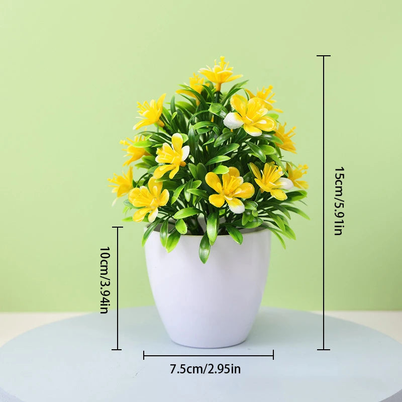 Plastic Artificial Flowering Five Leaf Plum Mini Potted Plants/Colors-Floral/Purple/Yellow/Red/White