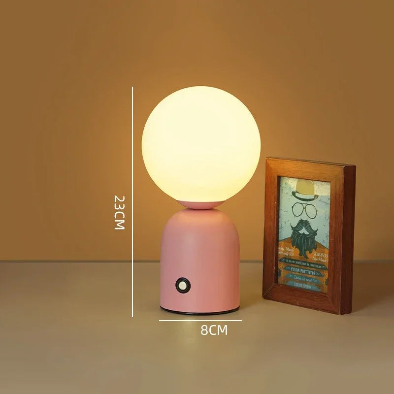 Nordic Iron Shadeless Tri-Color LED Touch Switch Round White Rechargeable Li-Ion Battery Touch Switch Stepless Dimming Table Lamps /Type C Port USB Charging/Colors-Red/Pink/Yellow/Black