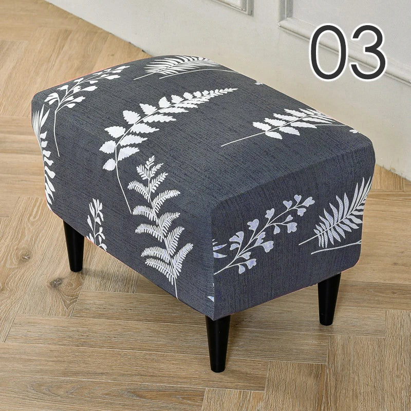 Rectangle Shaped Polyester Elastic Spandex Stretch Ottoman Slipcovers/Colors-Multicolor/Red/Floral/Black/Orange/Beige/Gray