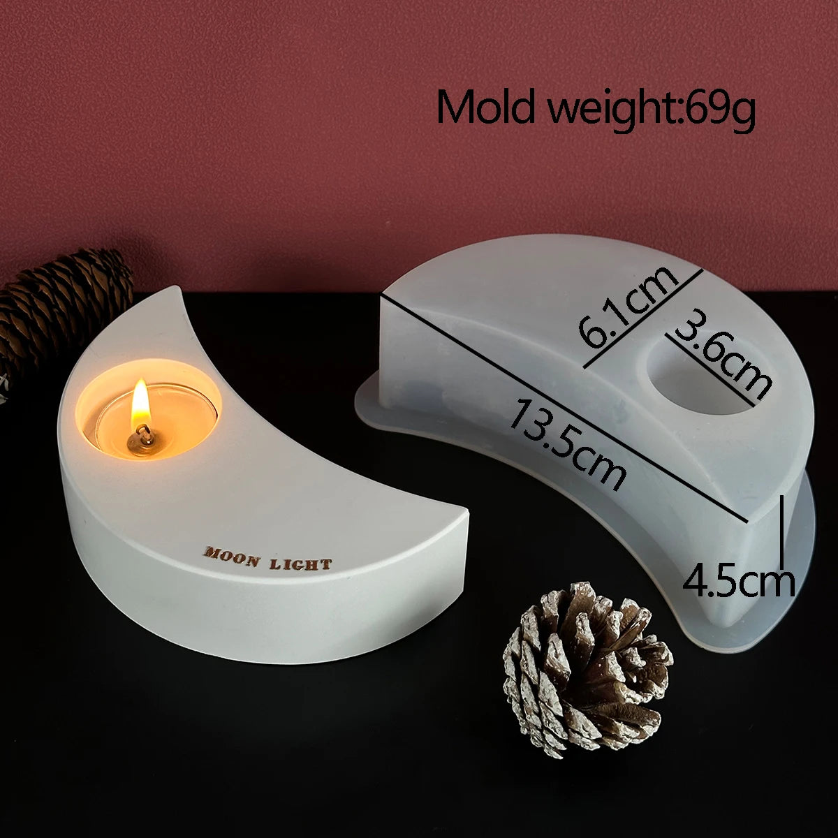 Silicone Heart-Moon Shape Plaster Cement DIY Handmade Resin Craft Milky White Candleholder Molds