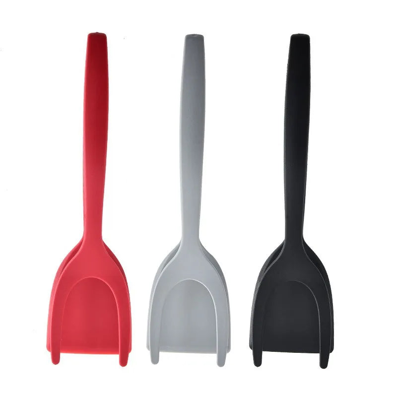 Kitchen Silicone Nylon Handle Non-Slip Two-In-One Frying Spatula Shovel-Clip Holder/Colors-Red/Gray/Black/Multicolor