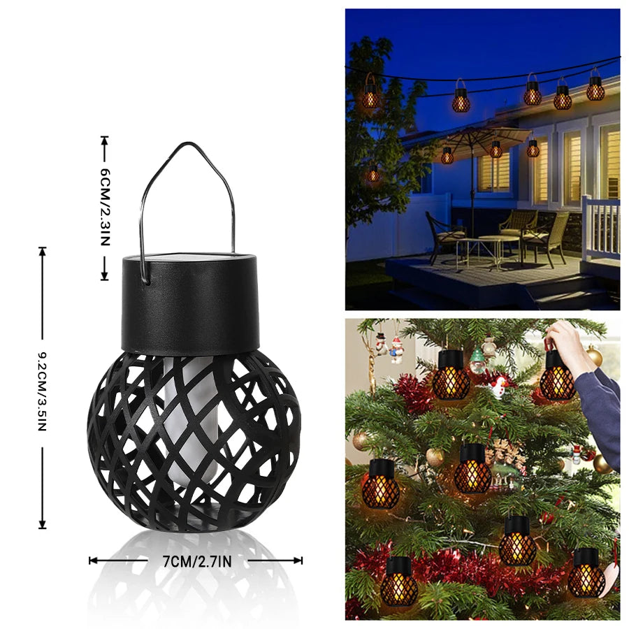 1-6Pcs LED Outdoor Flame Effect Hanging Lantern Out Waterproof Garden Decoration Lamp Solar Fairy Light For Patio Garden Yard
