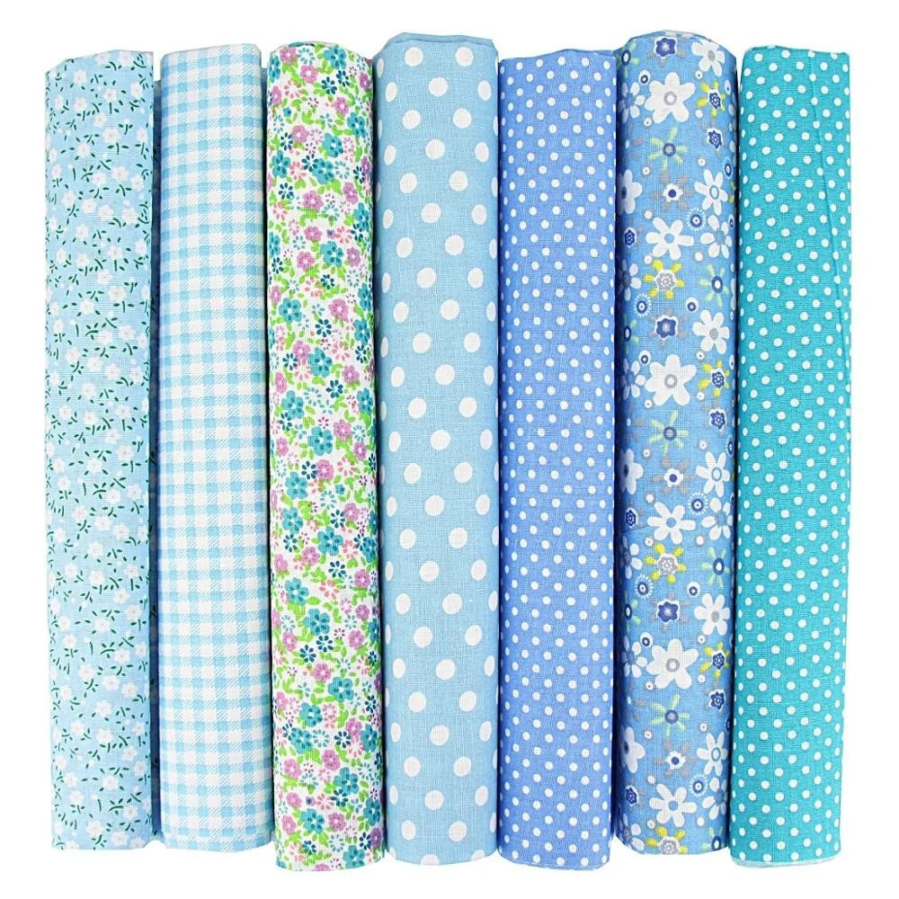 1-Set 7 Different Colors Handmade Warp Knitted Squares Laminated Printed 100% Cotton Patchwork Quilting Brocade Fabric Cloths/Floral/Striped/Geometric Designs/Machine Washable/Ironing Instructions