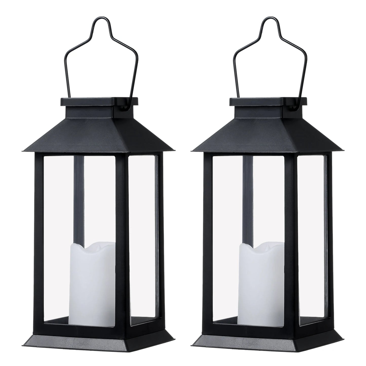 2 PCS Set Neoglint Black Polysilicon Outdoor LED Solar Flameless Flickering Light Effect Built-In Battery Hanging Hook Lantern Lights