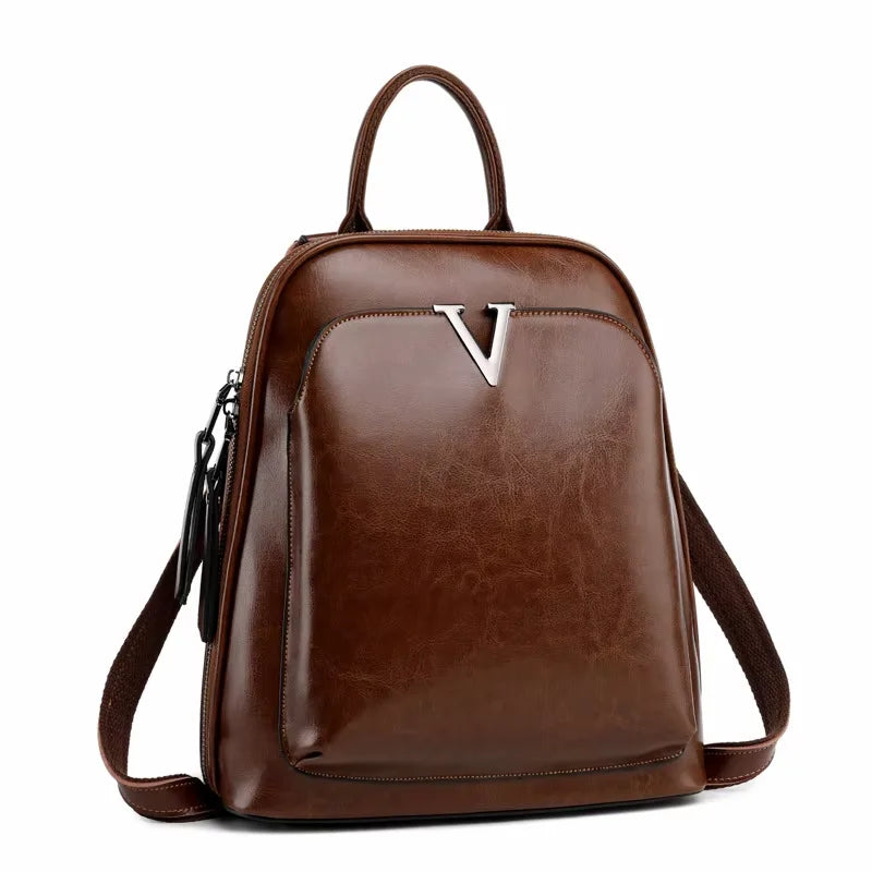 HAOSHUAI Women Lightweight Softback Oil Wax Brown Cowhide Leather Cross Body Adjustable Shoulder Strap-Handle Double Zippers Polyester Lining Built-In Compartment External Pockets Backpacks/Colors-Green/Black/Brown/Protective Sleeve