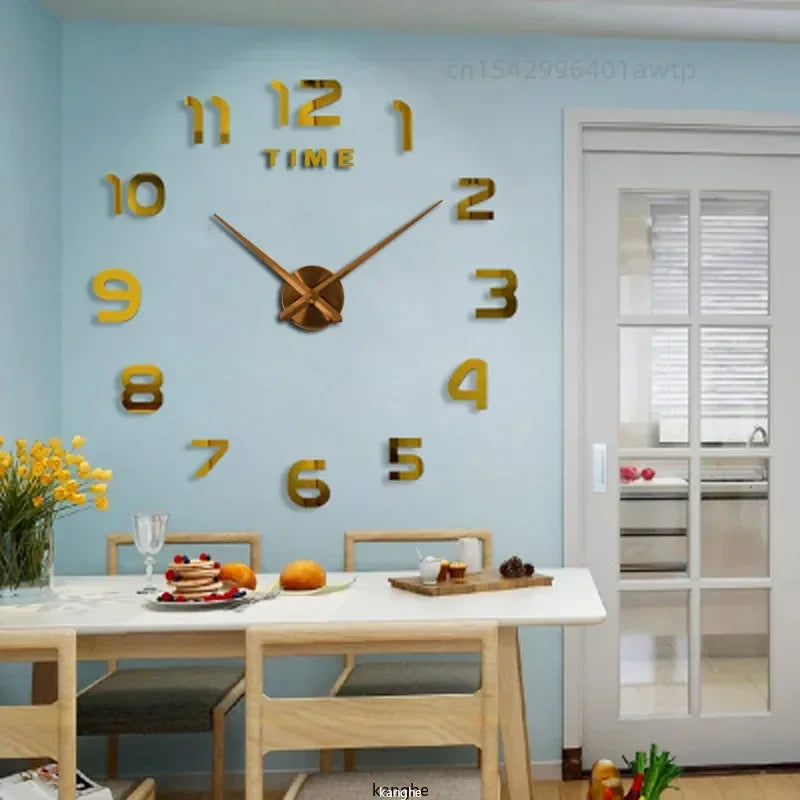 Large Frameless Plastic Single Face Acrylic Self-Adhesive 3D Large Numbers-Hands Quartz Wall Clocks/Colors-Silver/Black/Red/Gold