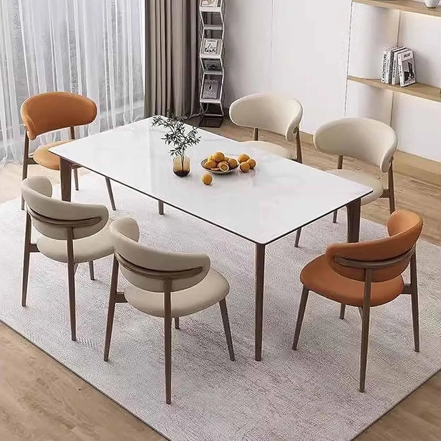 HUANHUI Cafe Genuine Leather Upholstered Curved Back Large-Soft Cushion Armless Dining Chairs/ 4 Wood Legs/ Colors-White/Black/Gray/Beige