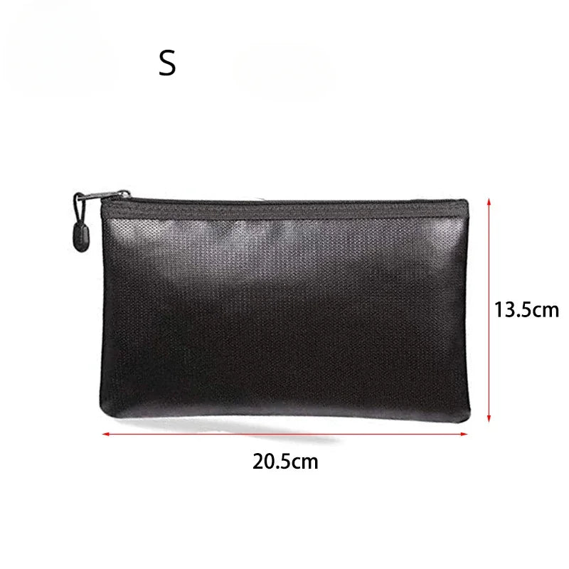 DAWNDESSLO Modern S-M-L Sizes Black Rectangle Shaped Waterproof Silicone Fiberglass Fireproof Metal Zipper Document Envelope-File Folders Clutch Briefcases/ S-13.5 x 20cm/ M-20 x 29cm/L-24 x 34cm