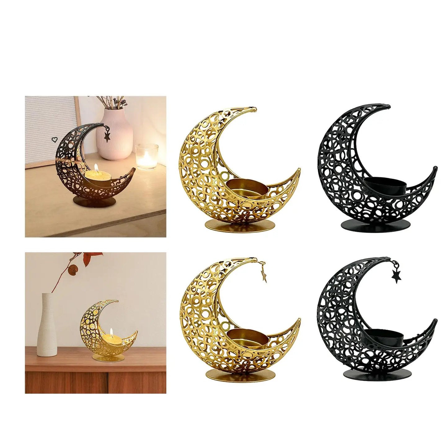 Modern Decorative Iron Moon Shape Tea Light Candleholders/Colors-Black/Gold
