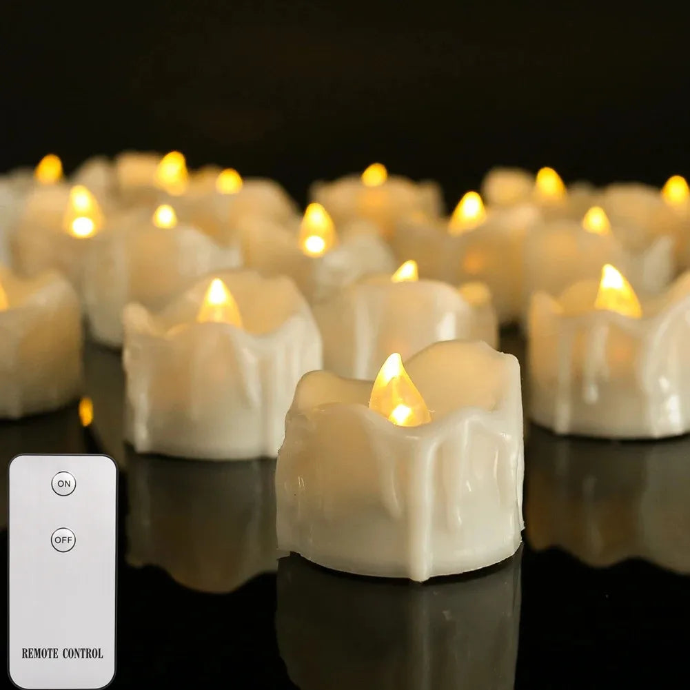 Plastic Flameless LED Electronic Small Round Flickering Flame Small Round Tea Lights Candles/CR2032 Button Batteries( Not Included)Colors-White/Yellow