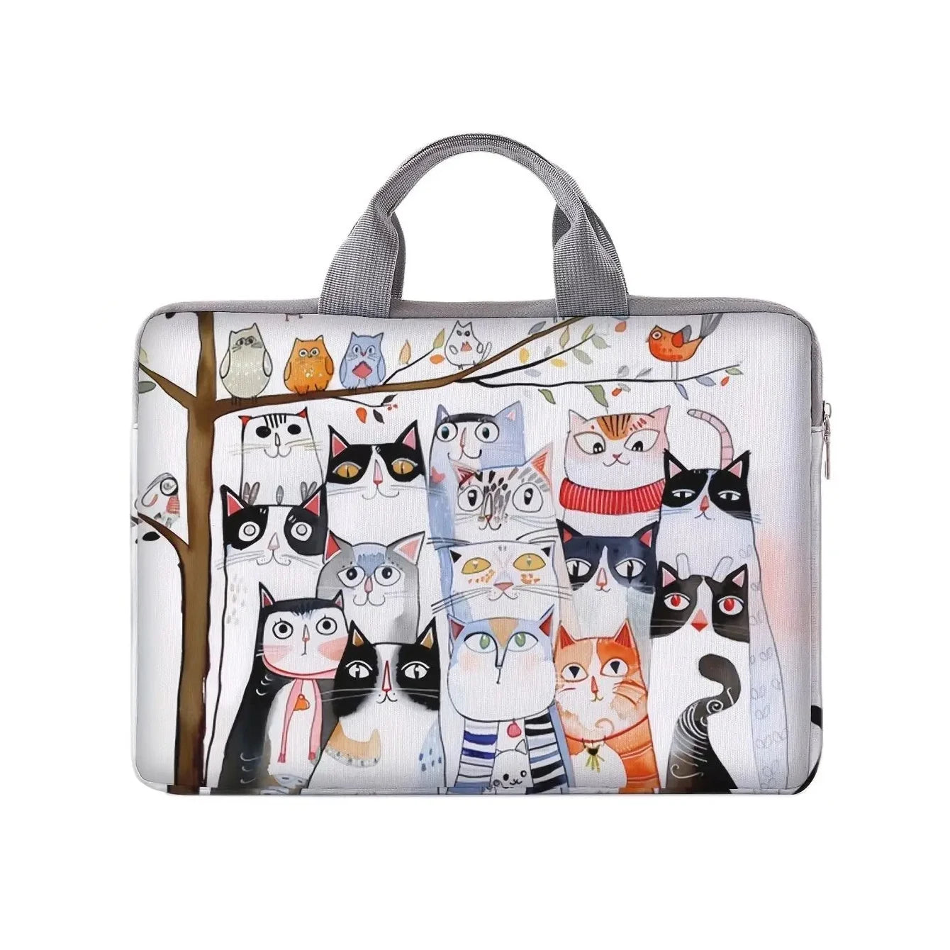 Kitten Print Polyester Fabric Zipper Briefcase Bags/ Handle/Suitable for 14 Inch Laptops/Colors-Animal/Gray