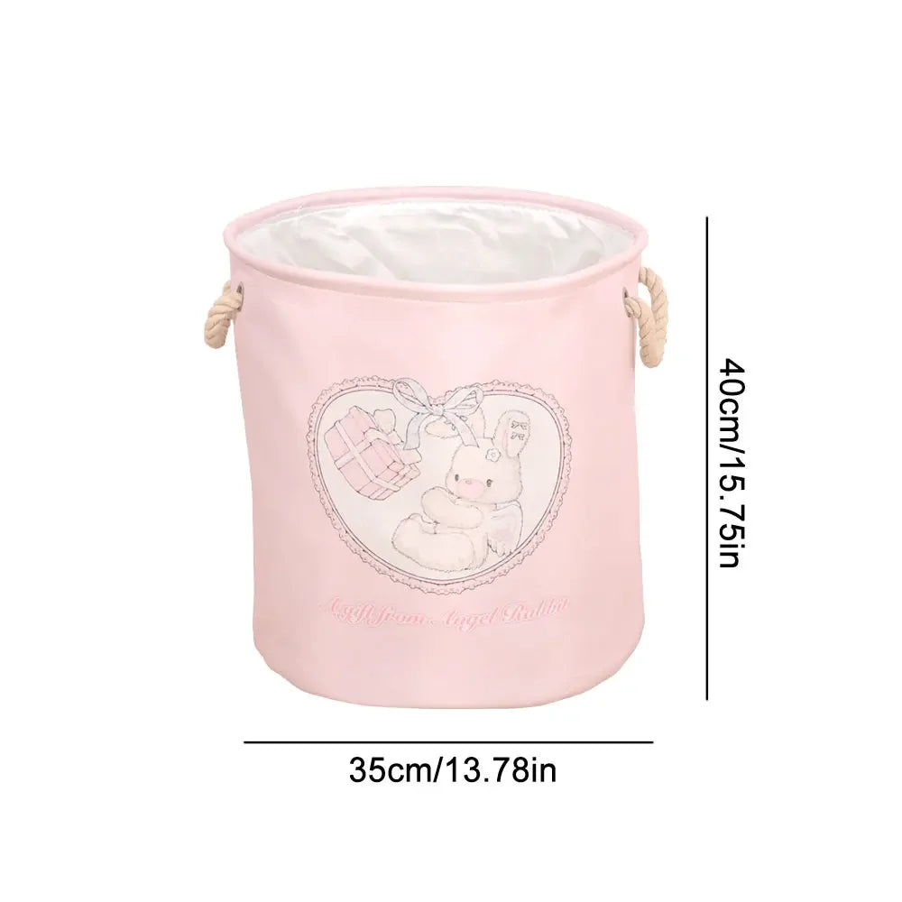 Babies Cartoon Animal Design Canvas Round Collapsible Pink Fabric Laundry Storage Baskets