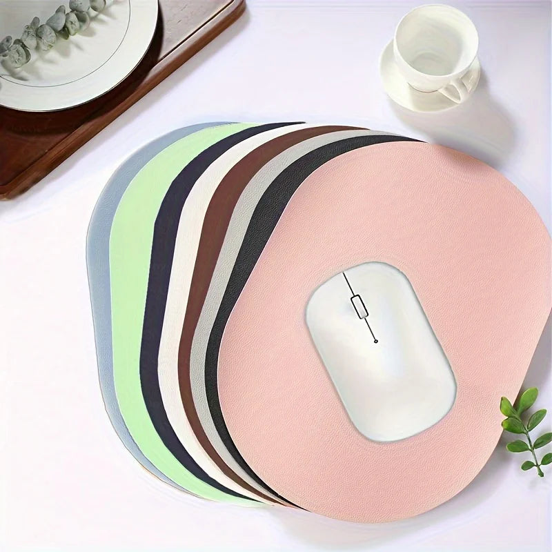 Small Waterproof Soft PU Leather Oblong Oval Shape Solid Color One-Sided Gaming Mouse Pads/Colors-Pink/Black/White/Blue/Brown/Navy Blue/Green
