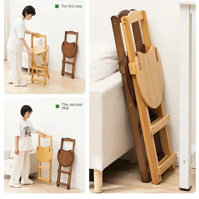 2pcs Durable Small Low Back Polished Bamboo Foldable Flat Bar Stools/Sizes: S-M-L/Beige/Brown