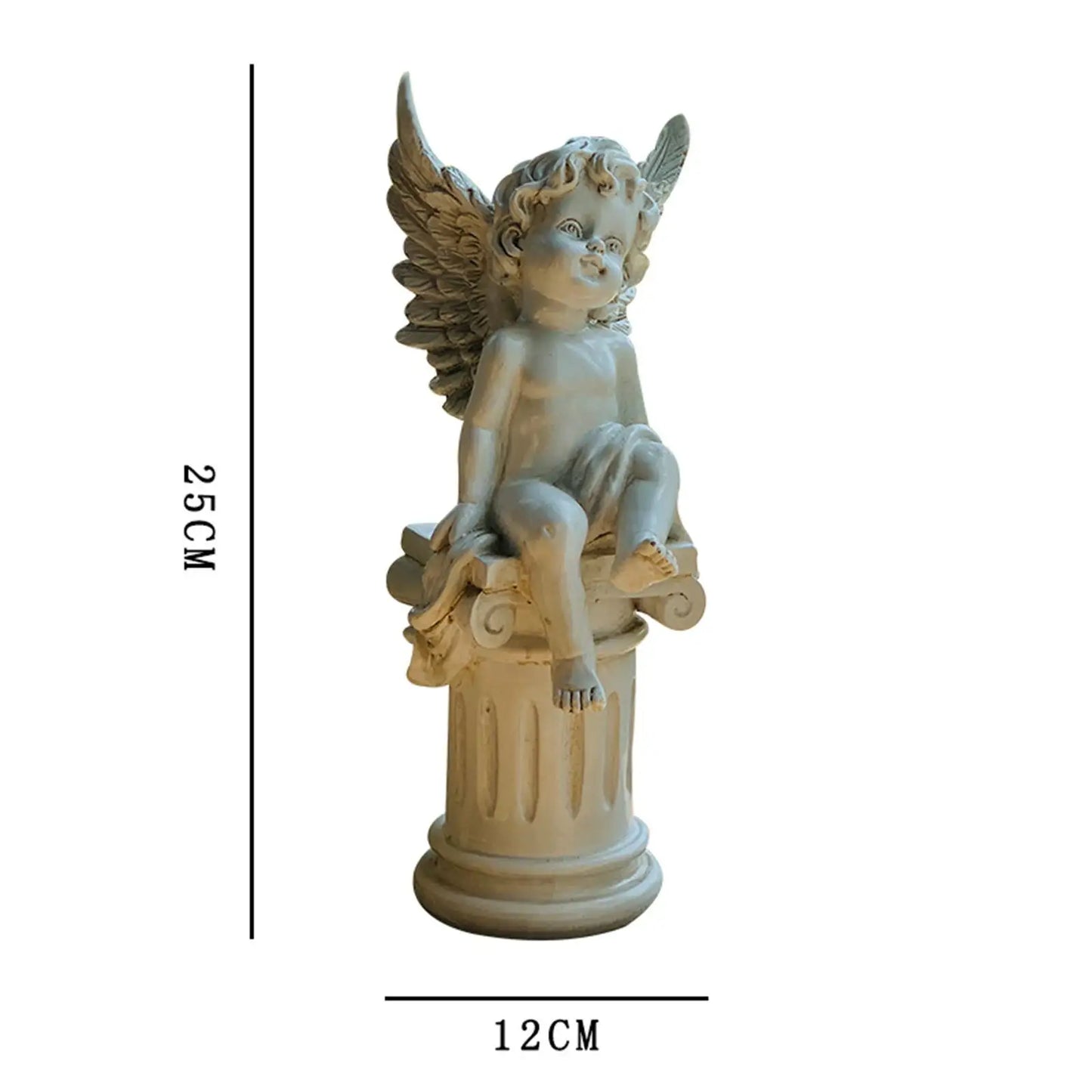 2 PCS Set Garden Outdoor White-Beige Cute Angel Cherubs Sitting On Roman Pillar Props Resin Statues