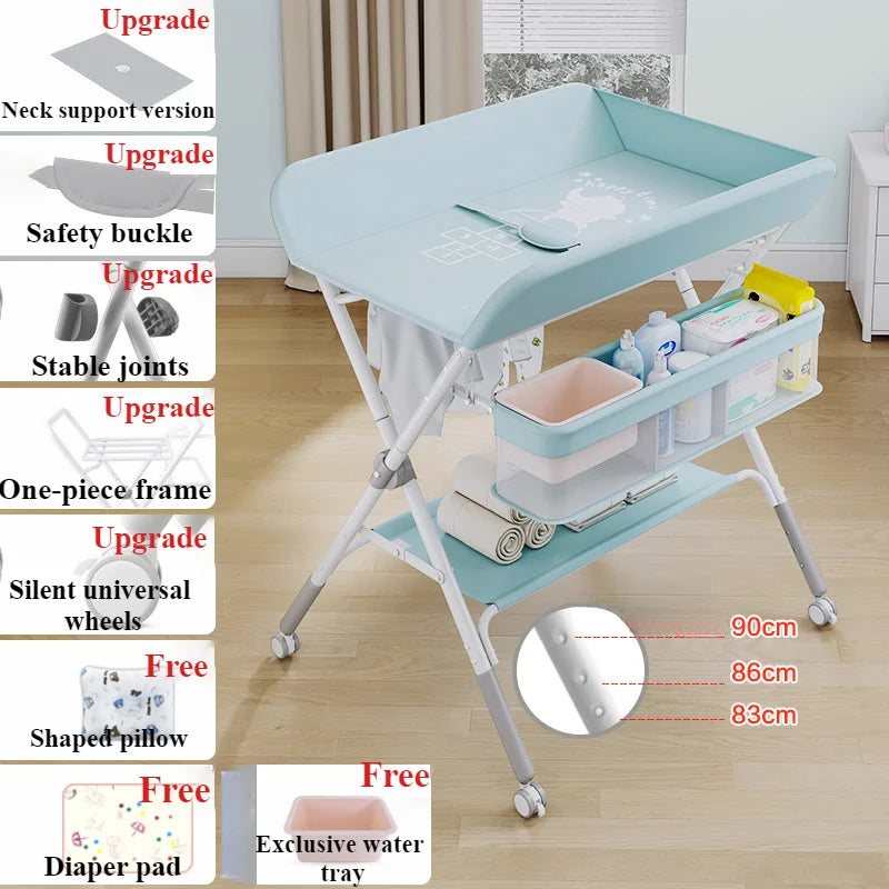 Babies-Toddlers Metal Frame Waterproof Portable Height Adjustable Collapsible Diaper Changing Tables/ Swivel Wheels/Drying Rack /Large Storage Options/Colors-Green/Gray/Pink/Blue/White/Ages: Newborn 0-3 Years Old