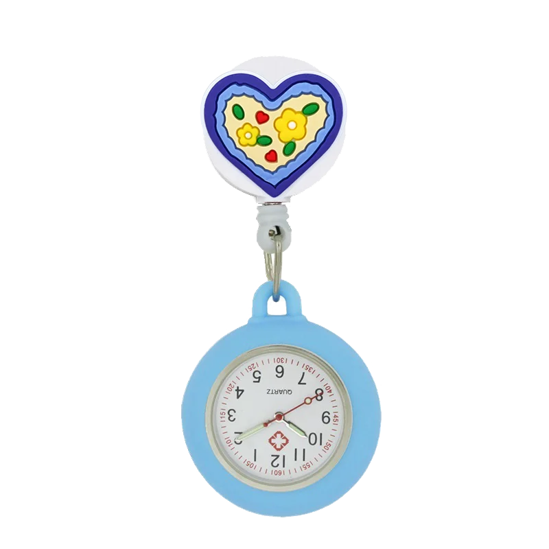 YIJIA Adults Universal Waterproof Metal Quartz Glass Face Analog Display Arabic Numeral Cartoon Cute Heart Nurse-Doctor Clip-On Hanging Lapel Silicone Cover Fob Pocket Watch/Colors-Light Blue/Yellow/Light Pink/White/Neon Pink