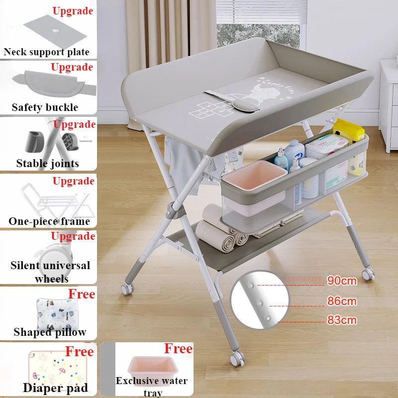 Babies-Toddlers Metal Frame Waterproof Portable Height Adjustable Collapsible Diaper Changing Tables/ Swivel Wheels/Drying Rack /Large Storage Options/Colors-Green/Gray/Pink/Blue/White/Ages: Newborn 0-3 Years Old