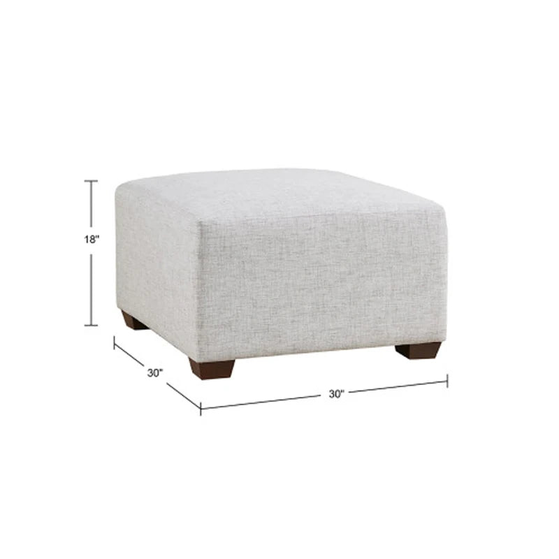 No-EN-Name-Null Modern Medium Firmness Square Shaped Upholstered Padded Soft Woven Polyester White Ivory-Beige Fabric Cushions Espresso Dark Solid Wood Block Feet OTTOMANS /300 LBS Weight Capacity
