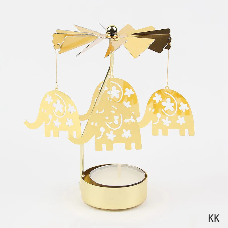 Gold Stainless Steel Metal Rotating Carousel Deer-Snowflake Small Tealight Candleholders