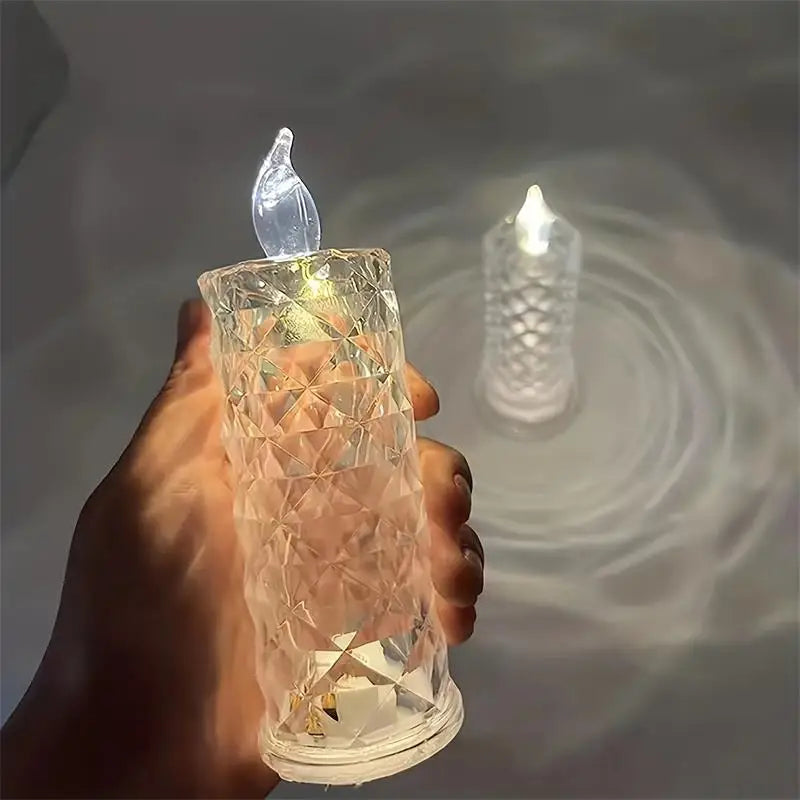 LED Plastic Crystal Glass Candle Light Simulation Flameless Rose Pattern Warm White Round Night Lights//Lithium Metal Button Batteries/No Batteries Required/Colors-Floral/Clear/Pink