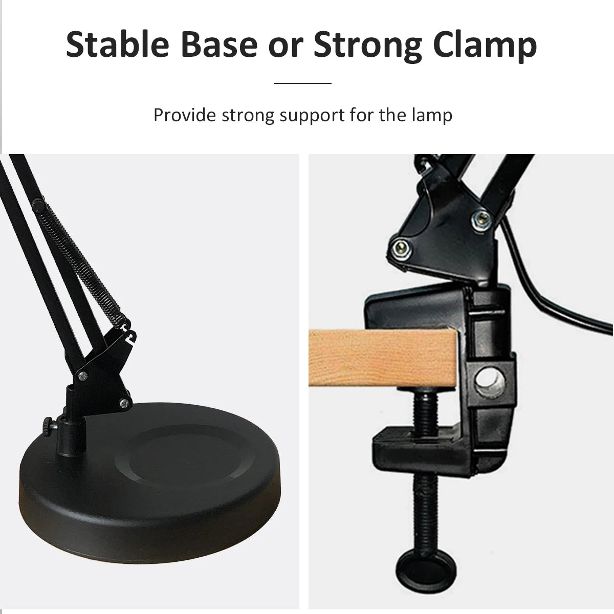 Black Metal Multi-Angle Rotation Swing Folding Arm Clip-On Desktop Dimmable Lamps