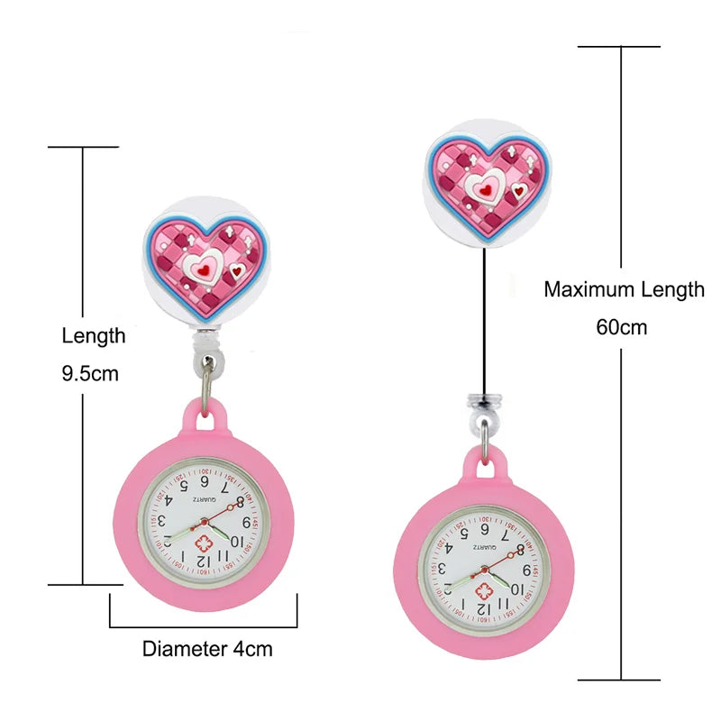 YIJIA Adults Universal Waterproof Metal Quartz Glass Face Analog Display Arabic Numeral Cartoon Cute Heart Nurse-Doctor Clip-On Hanging Lapel Silicone Cover Fob Pocket Watch/Colors-Light Blue/Yellow/Light Pink/White/Neon Pink