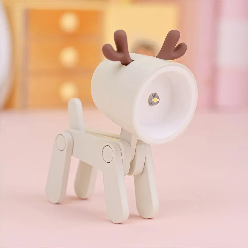 Kids Indoor PVC LED Warm Yellow Light Folding Cute Little Deer-Puppy Mini Shape Portable Nightlights/Colors-Blue/Green/Pink/Beige/Orange/Yellow/Bulbs Included/3-Button Batteries