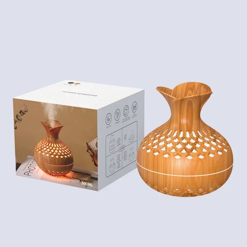 Warm Low Night Light Portable Tabletop 2 Spray Modes Wood Grain Air Delicate Water Mist-Heavy Fog Ultrasonic Oil Diffusers/Colors-Brown/Black